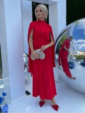 Zara Satin Effect Midi Maxi Dress Red New
